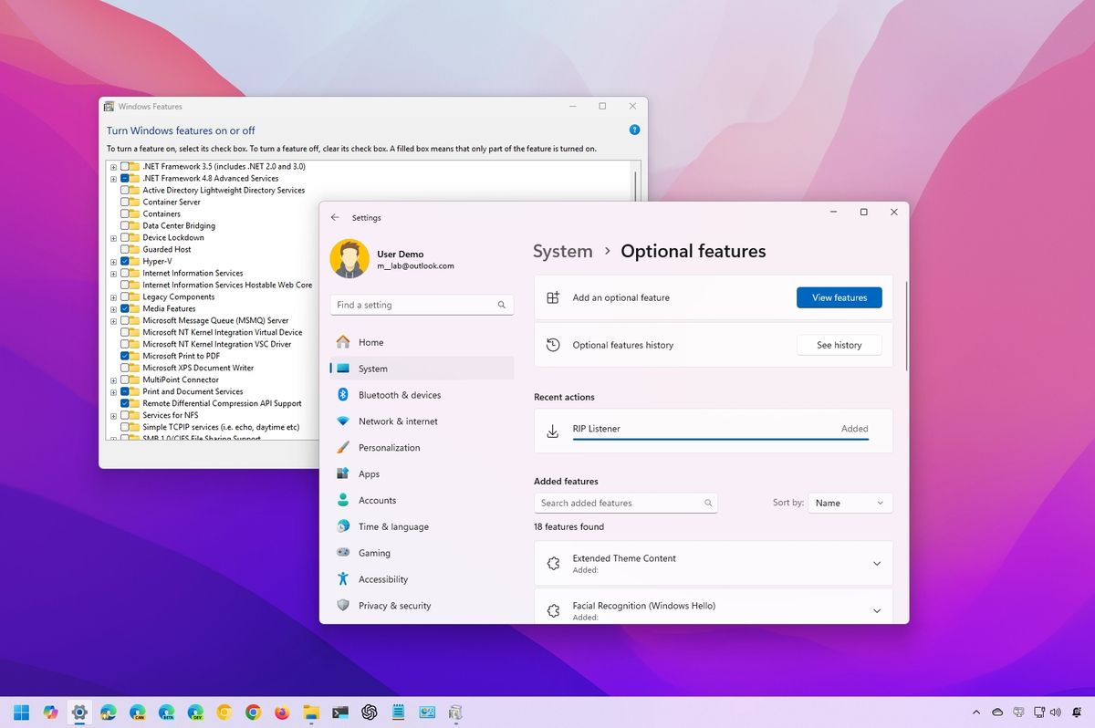 Windows 11 optional features