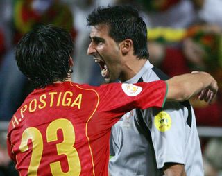 Helder Postiga celebrates with Ricardo after Portugal's penalty shootout win over England in the Euro 2004 quarter-finals.