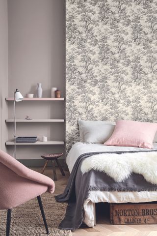 Stag toile wallpaper in moss is by Little Greene