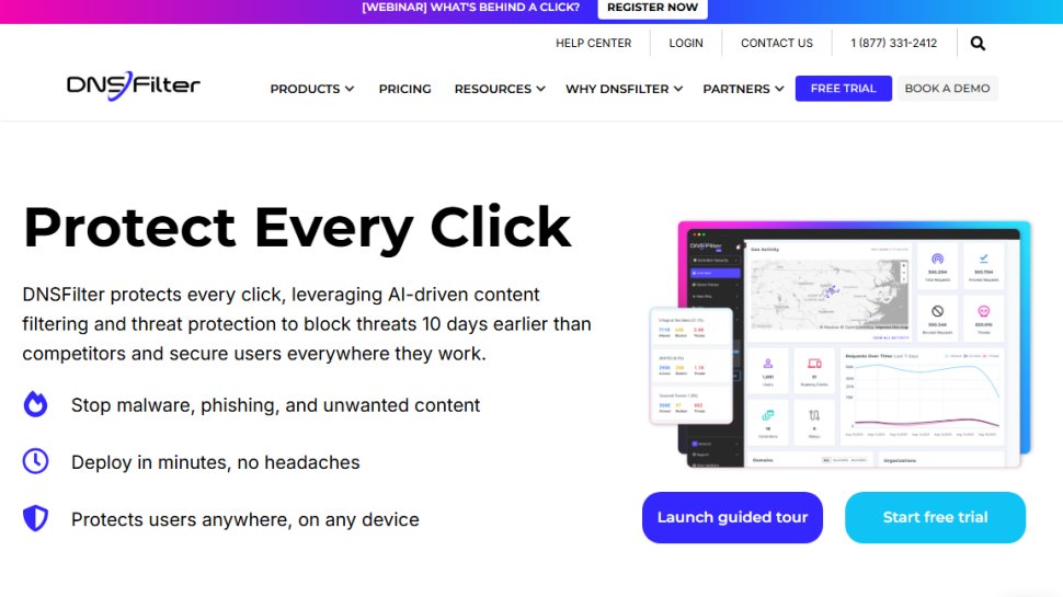 Website screenshot of DNSFilter (August, 2025)