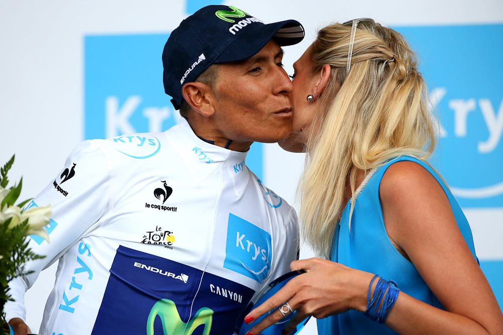 Nairo Quintana in the white jersey of the Tour's best young rider.