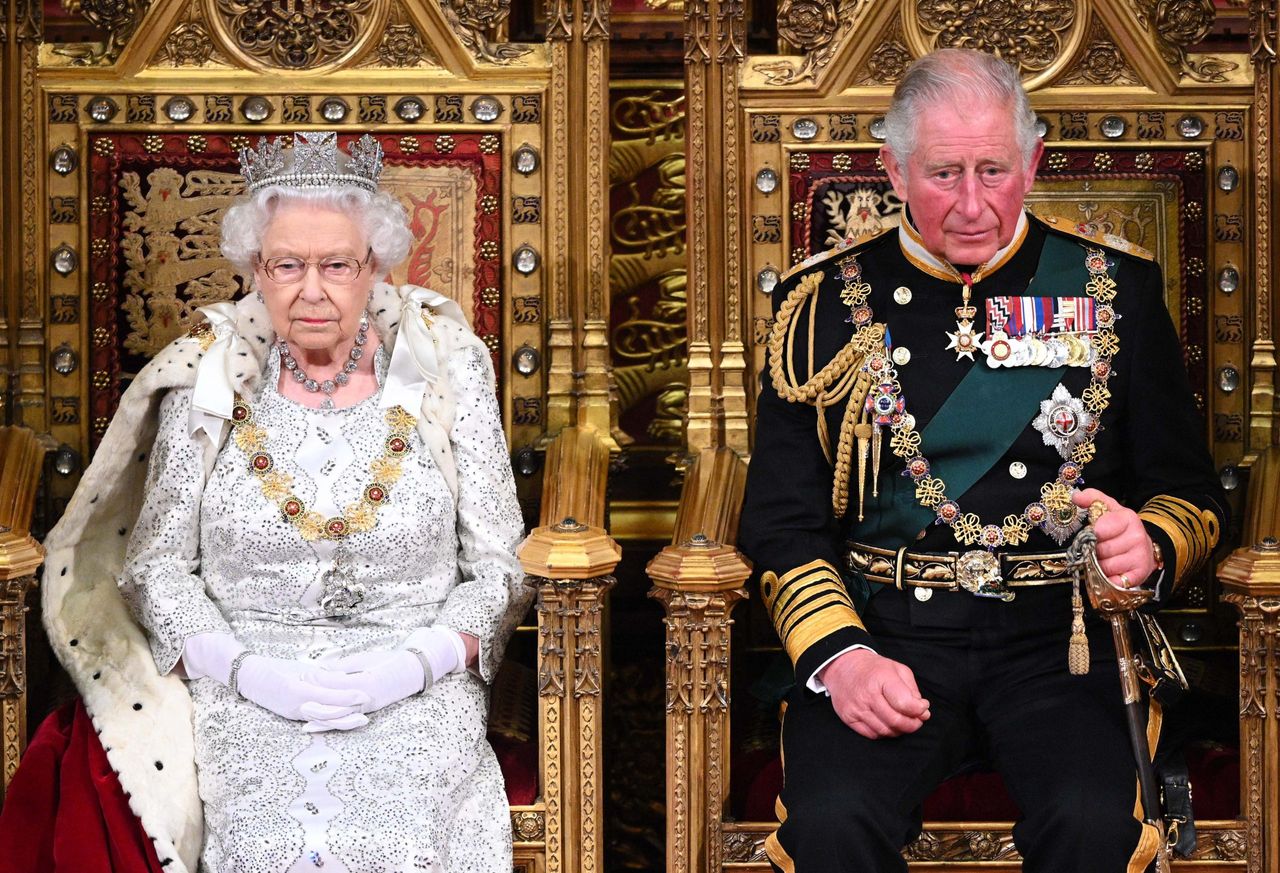 Queen Elizabeth II and Prince Charles, Prince of Wales during the State Opening of Parliament at the Palace of Westminster