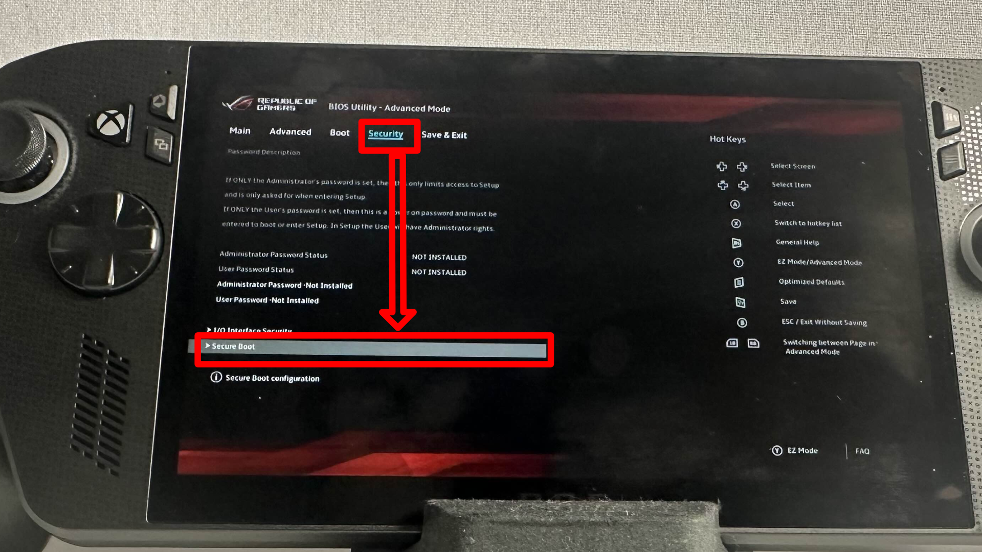BIOS settings on the Xbox Ally