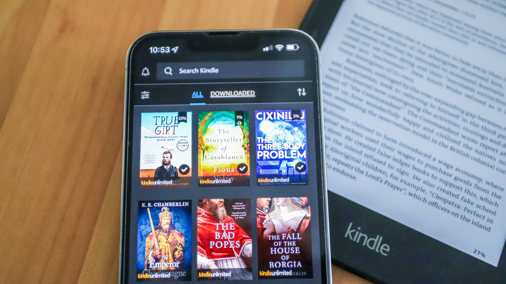 Kindle Unlimited library on a smartphone