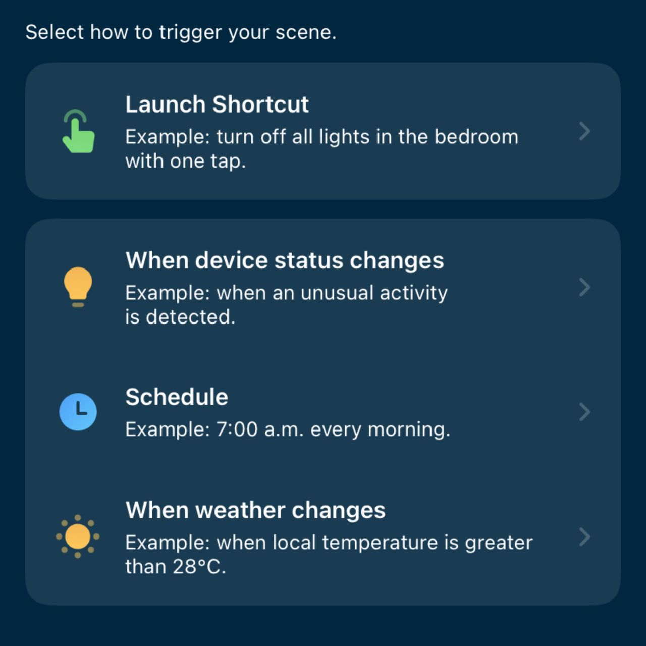 Smart app for the Pro Breeze Airflo 43'' Hybrid Pedestal Fan showing how to create actions