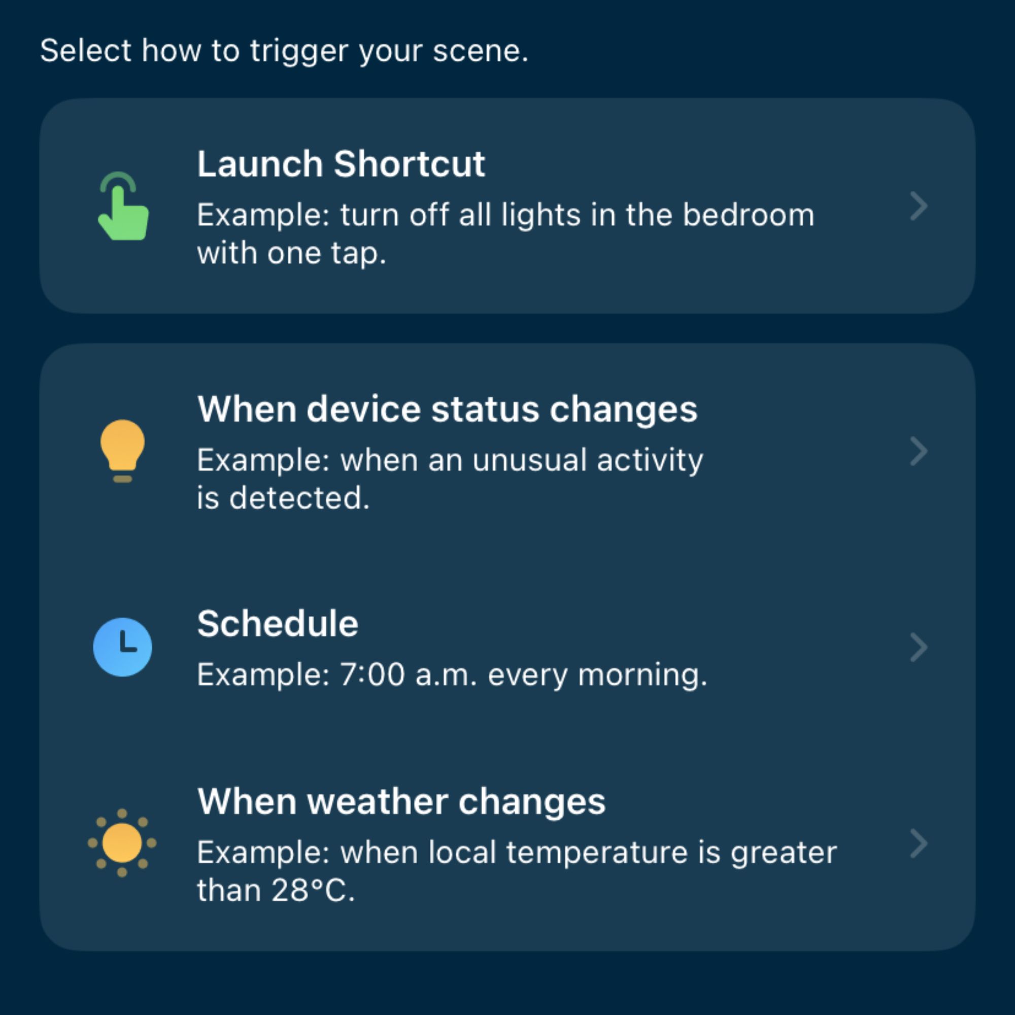 Smart app for the Pro Breeze Airflo 43'' Hybrid Pedestal Fan showing how to create actions