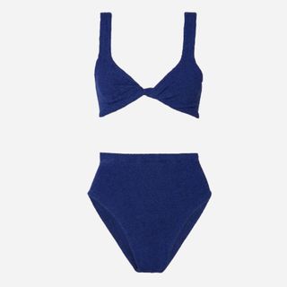 hunza g navy Jamie twist-front seersucker bikini