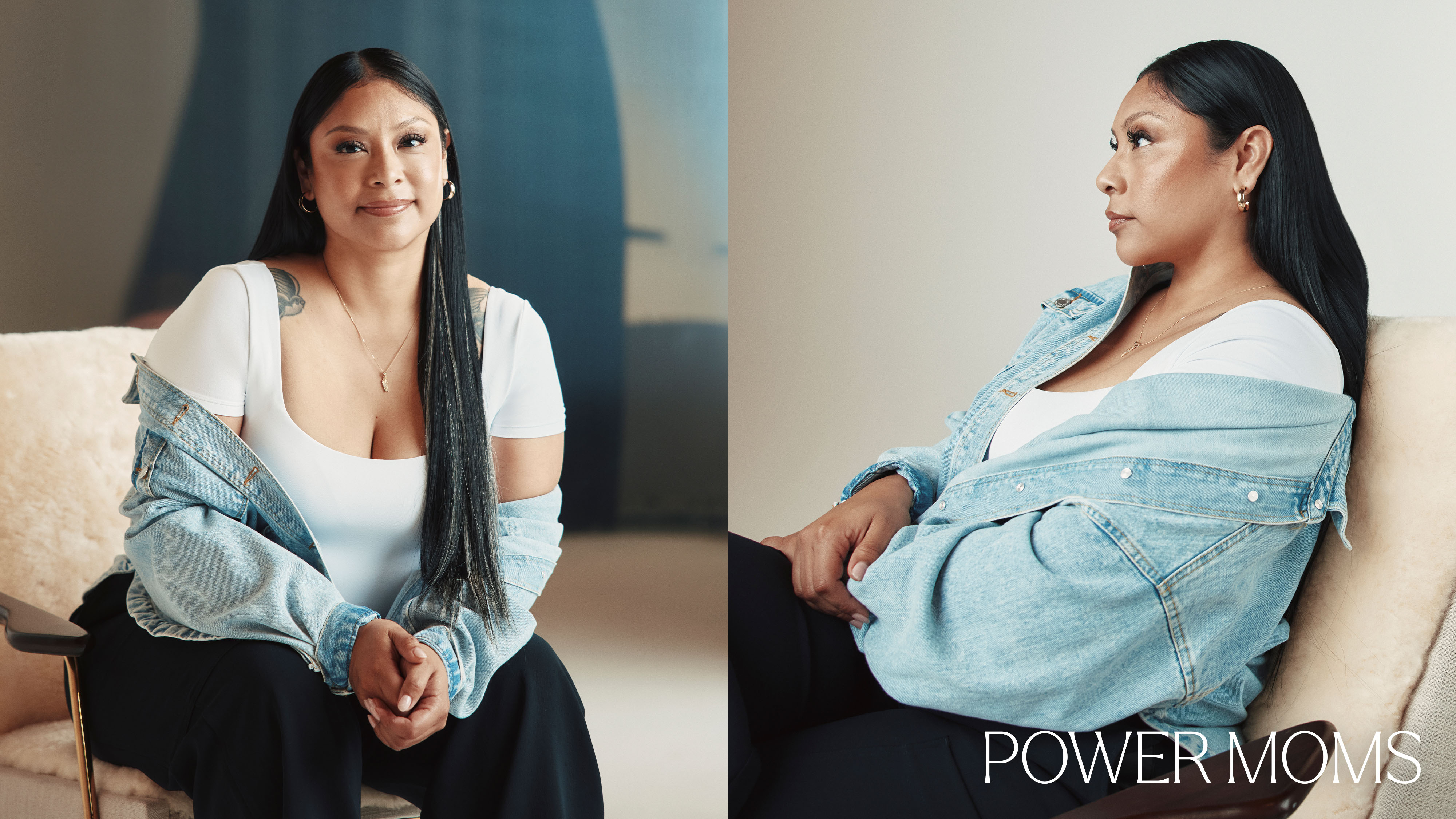 two images of Angelica Vargas with the copy overlaid reading "power moms"