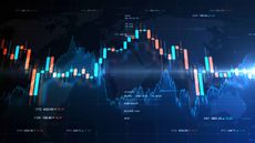 blue stock chart with red and green bars