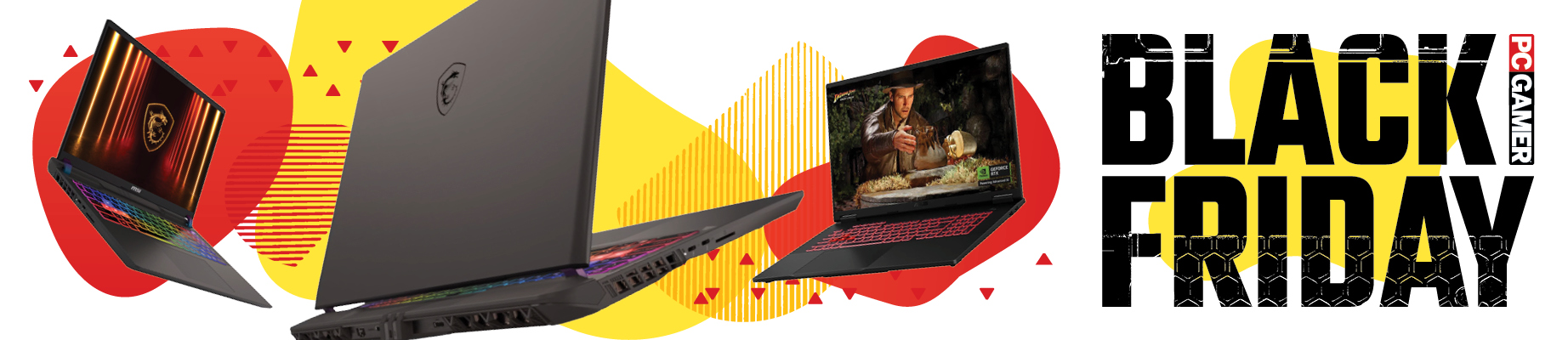 Black Friday banner image with a selection of laptops featured