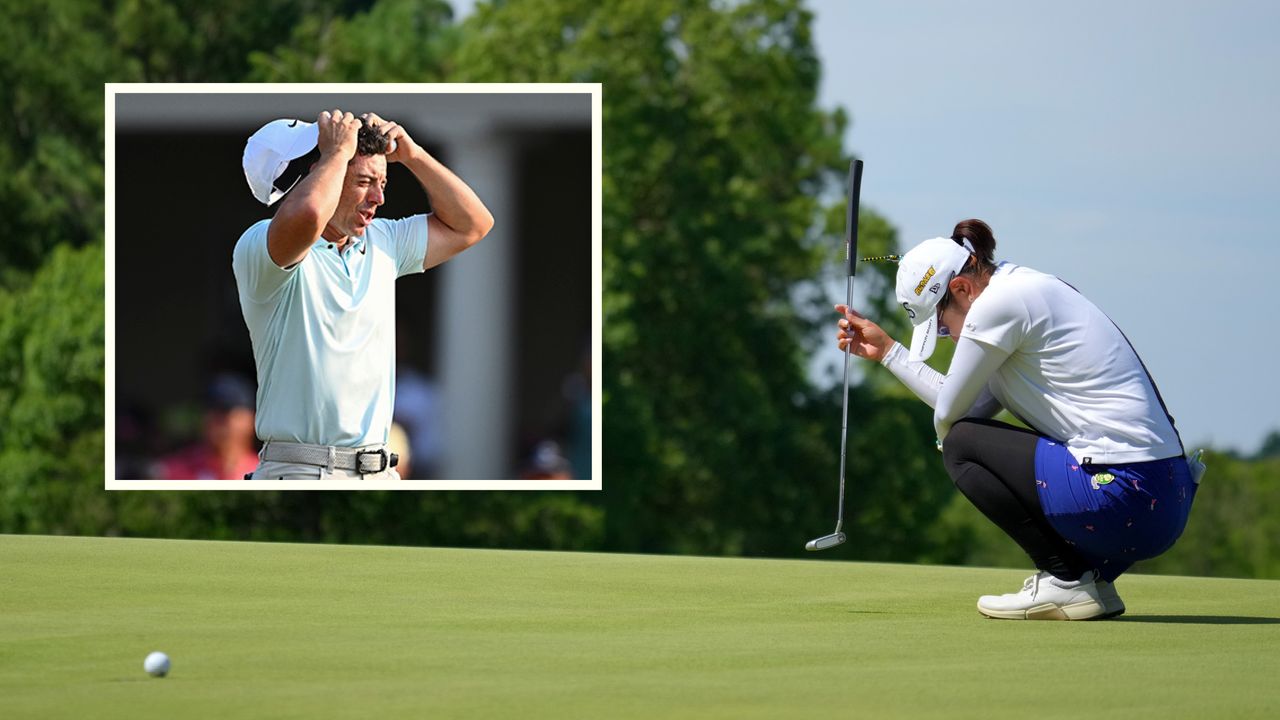 what is a bogey in golf? Saiki Fujita and Rory McIlroy reacting to missed putts resulting in a bogey