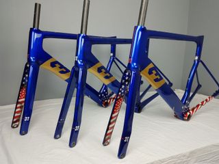 A special paint job for US champion Larry Warbasse's 3T Strada