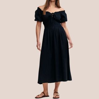 woman wearing black long dress