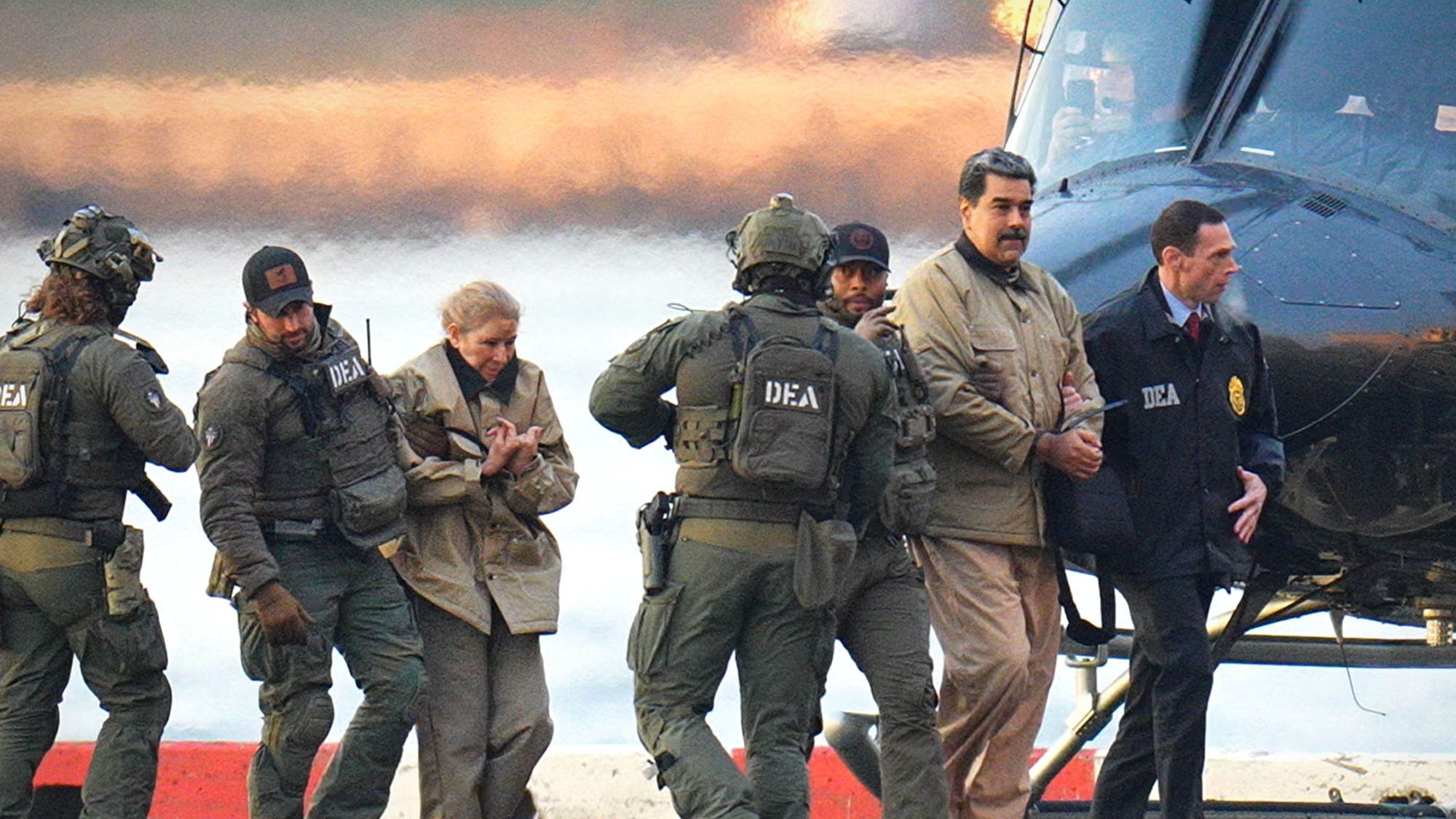 Venezuelan President Nicol&aacute;s Maduro and his wife, Cilia Flores, arrest after seizure by U.S. forces