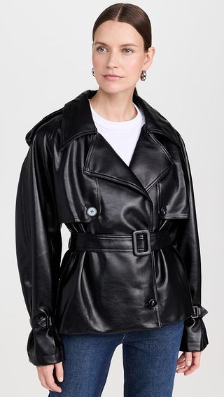 Pixie Market Leather Crop Trench Jacket