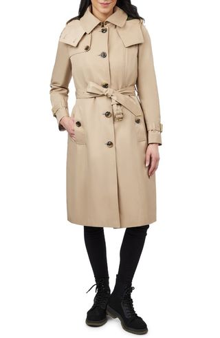 Water Resistant Belted Trench Coat With Removable Liner