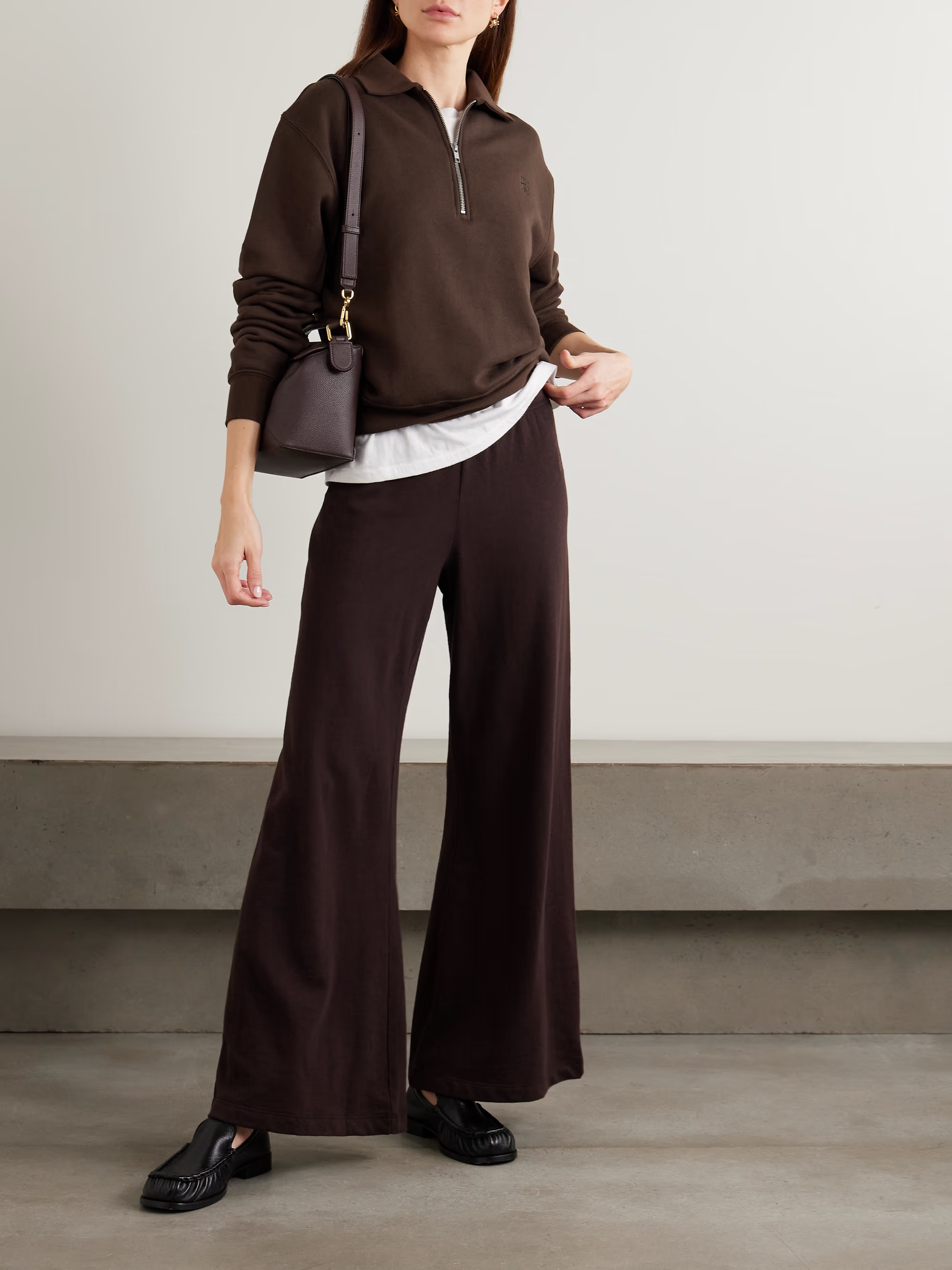 &amp;Eacute;TERNE, Embroidered French cotton and modal-blend terry half-zip sweatshirt