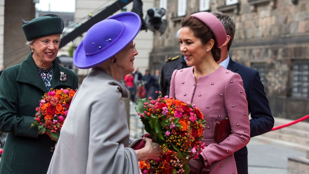 Crown Princess Mary and Queen Margrethe of Denmark attend the opening of Parliament in Copenhagen