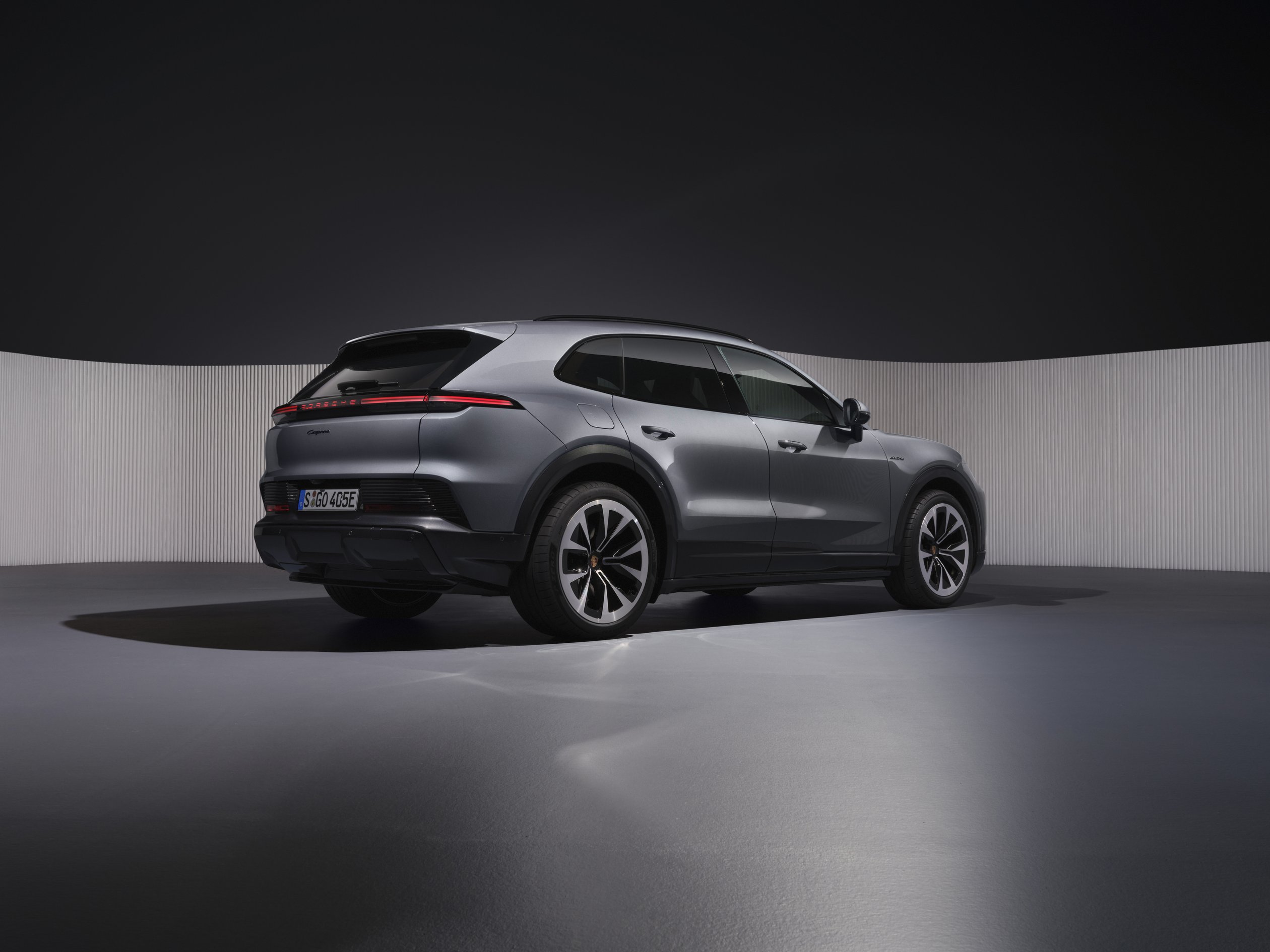 Rear three-quarter view of Cayenne Electric