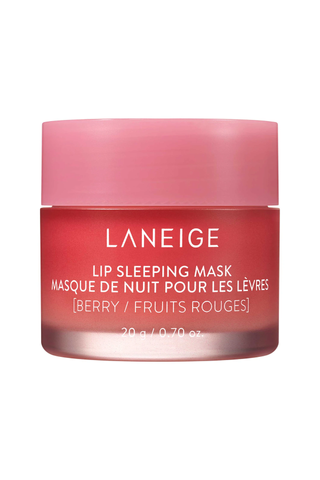 A closed pot of Laneige Lip Sleeping Mask set against a white background.