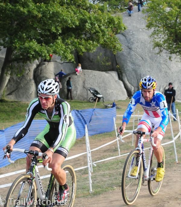 Jeremy Powers (Cannondale-Cyclocrossworld.com) leading teammate Tim Johnson late in the race.
