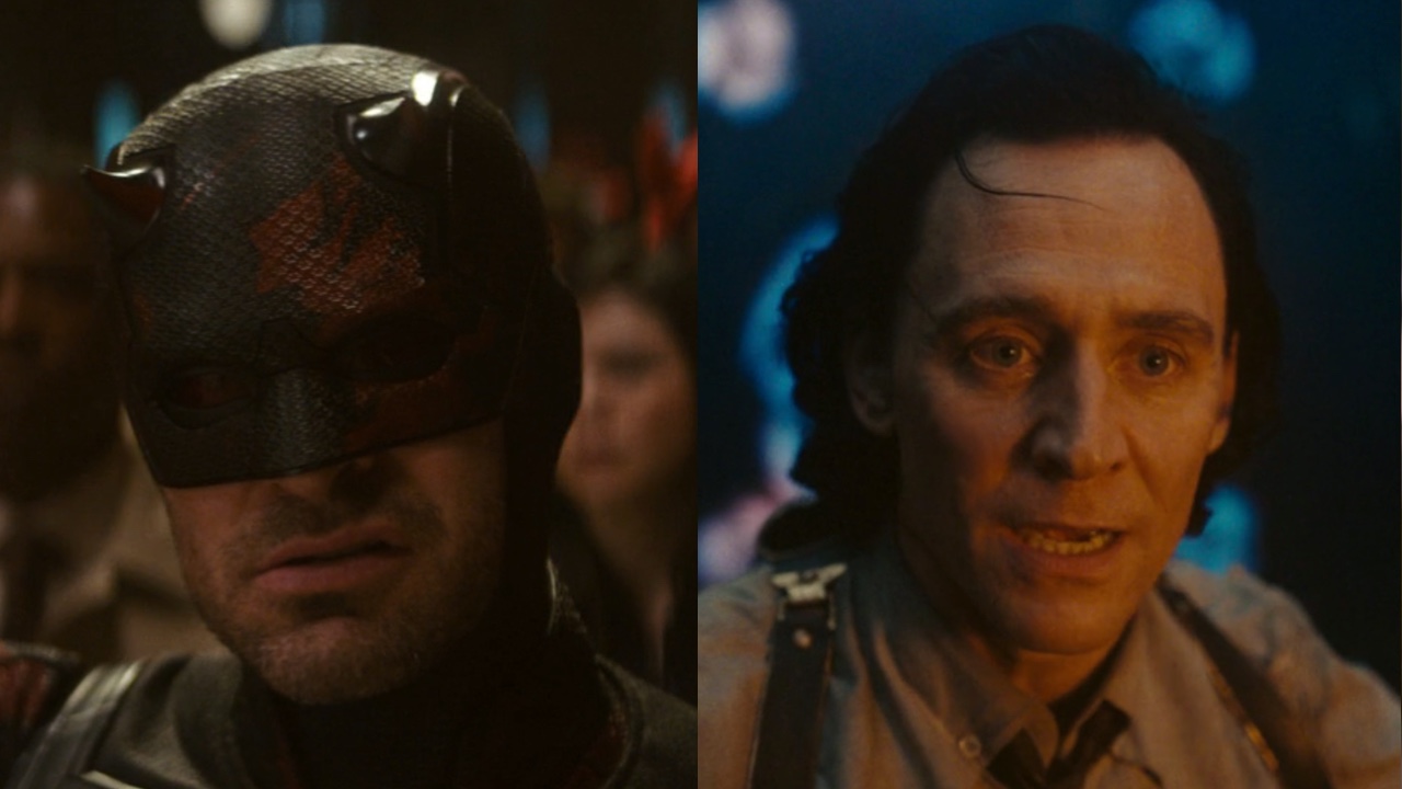 Charlie Cox's Daredevil and Tom Hiddleston's Loki side by side. 