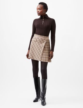 Checked Pleated Mini A-Line Skirt