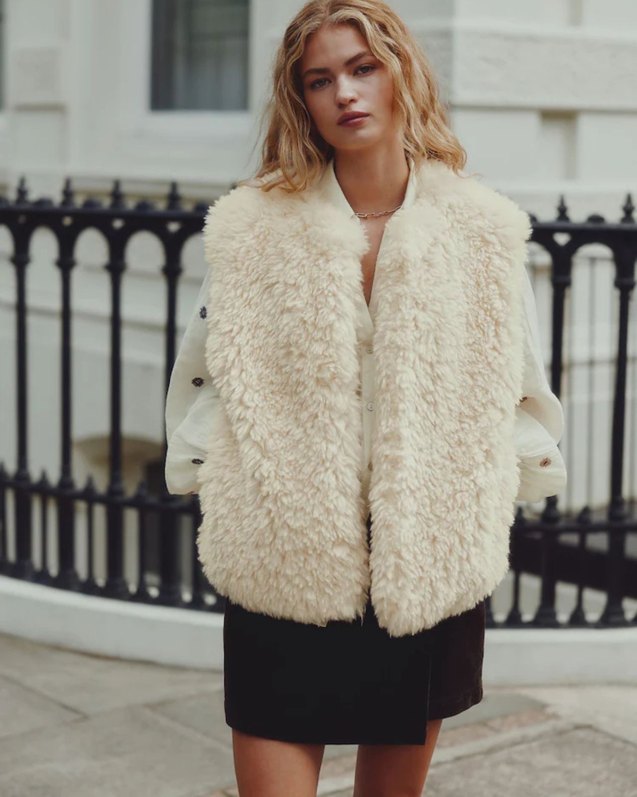 Next Cream Faux Fur Gilet