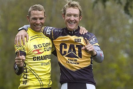 A winning pair: Scody Cup Series winner Jonathan Cantwell (left) and 2009 CAT Tour of Tasmania winner Bernard Sulzberger, both of Fly V Australia, have little time to celebrate their feats with the Herald Sun Tour beginning next week.