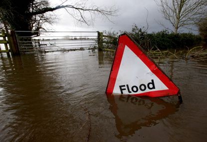 A flood warning sign.