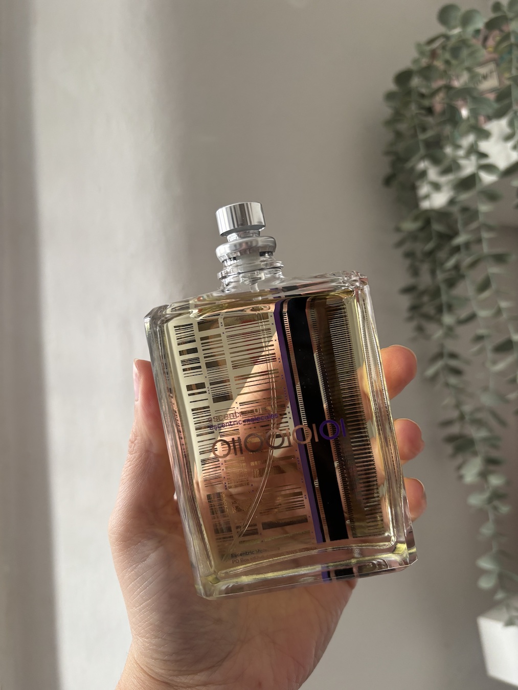 Mica Ricketts holding bottles of Escentric Molecules Escentric 01