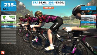 A screen shot from the Zwift training program featuring Canyon//SRAM and Tiffany Cromwell.