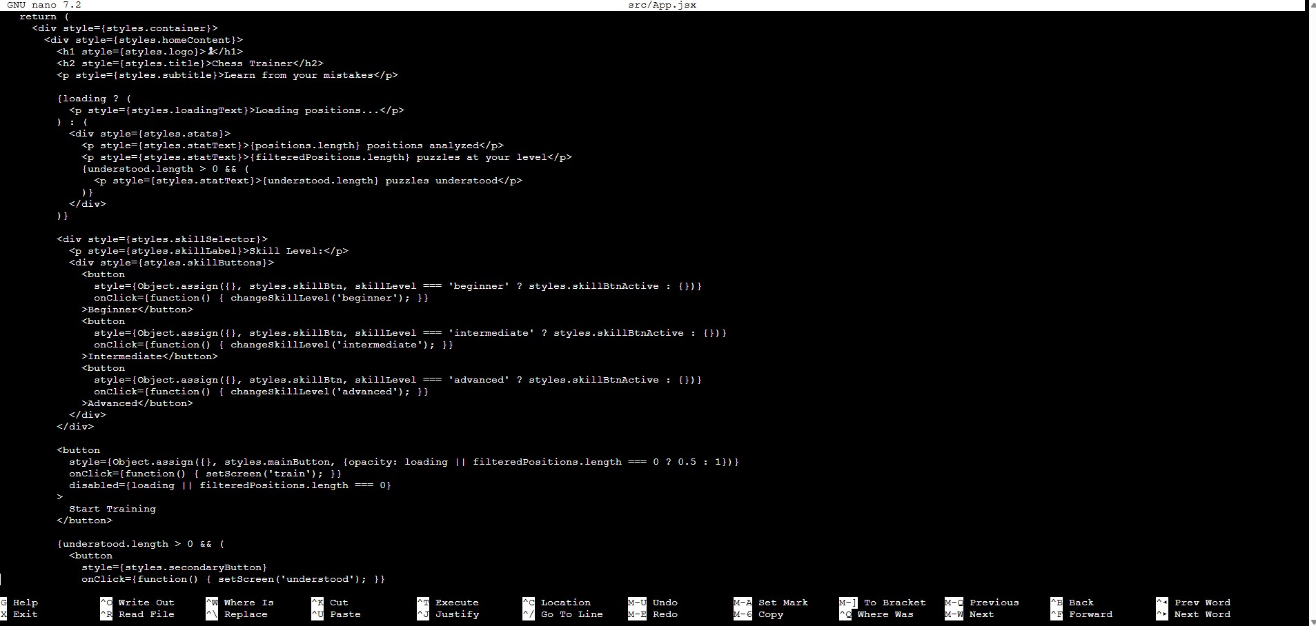 The front end code of my chess app