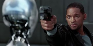 Will Smith threatens a mechanical murder suspect in I, Robot