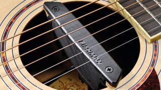 Close up of Fishman acoustic guitar pickup