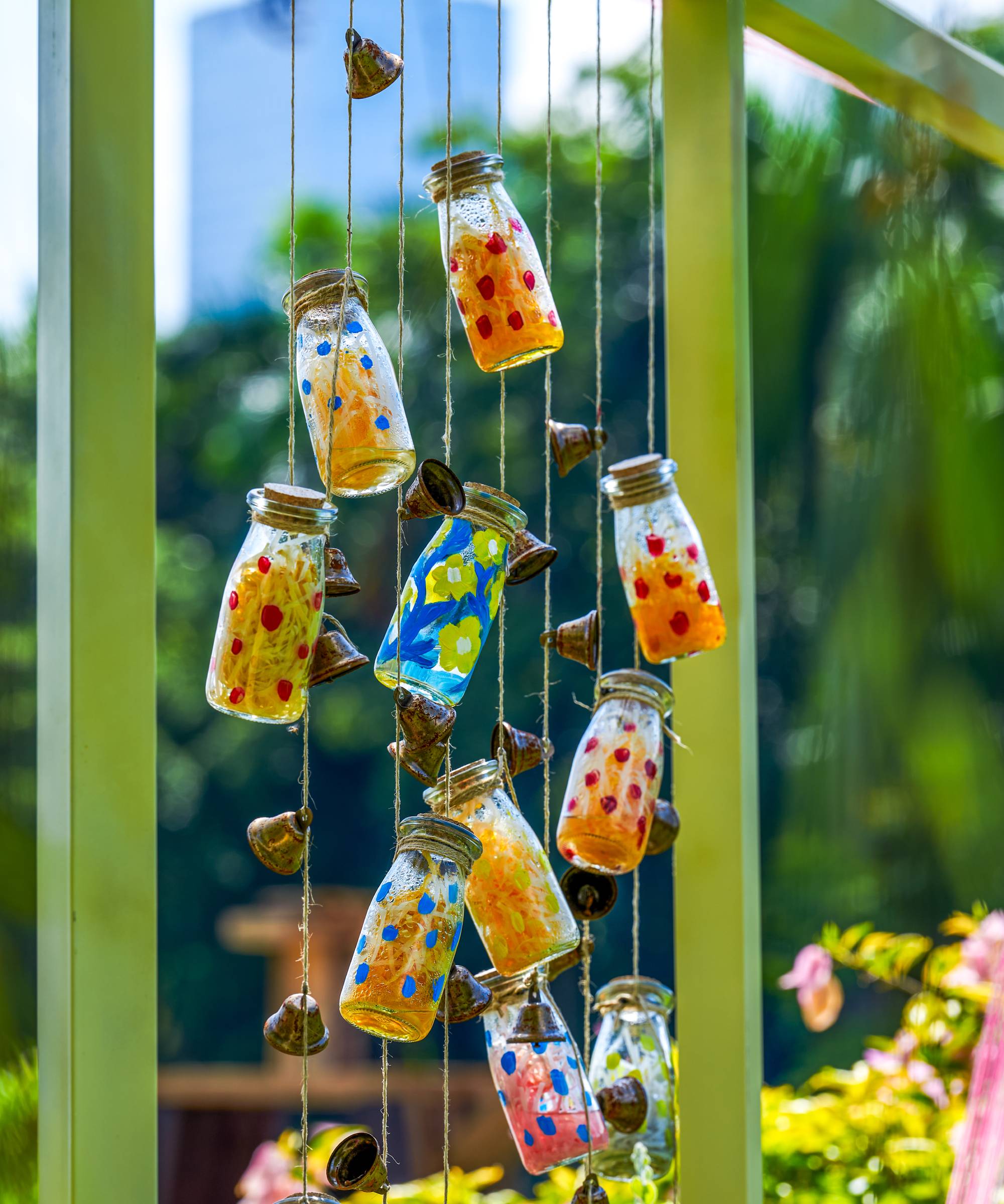 wind chimes made from jars and bells