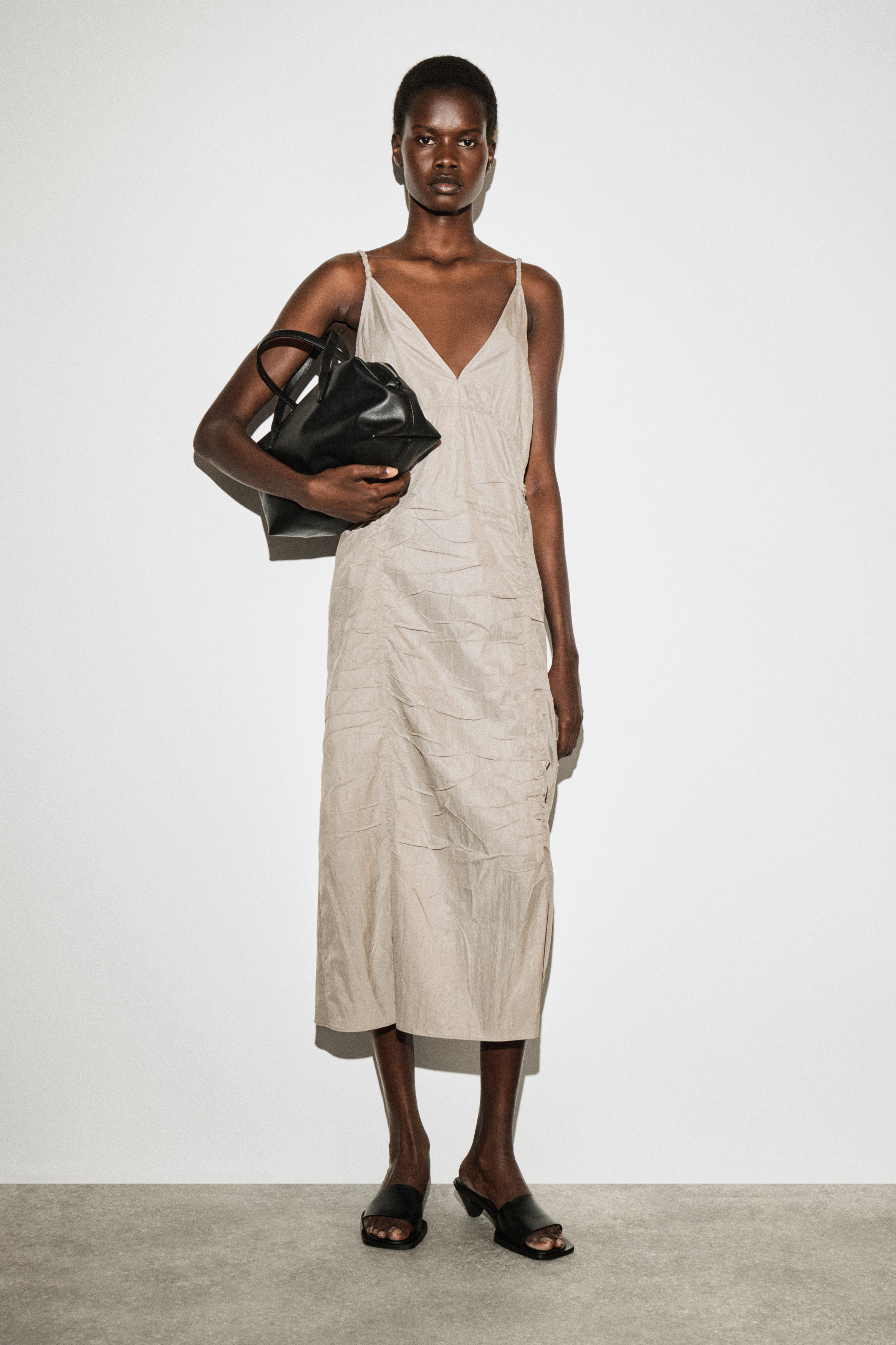 Gathered Silk-Nylon Slip Dress