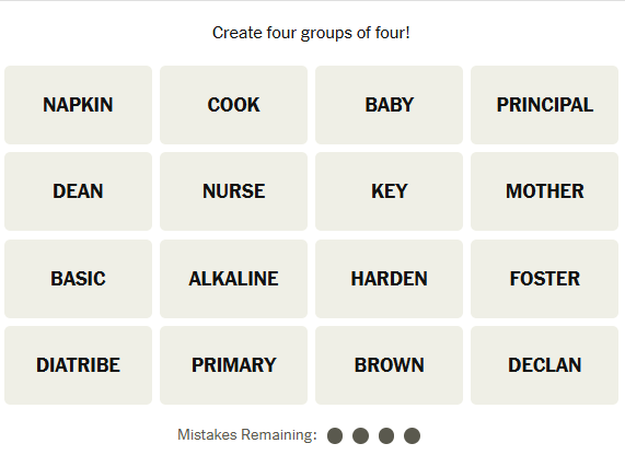 The New York Times Connections puzzle on February 25, 2026