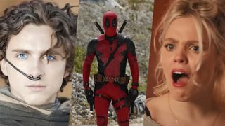 Graphic indicating the new movies we can't wait to watch in 2024, including Dune: Part Two, Deadpool 3 and Mean Girls