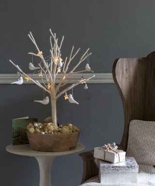 Modern white twig Christmas tree