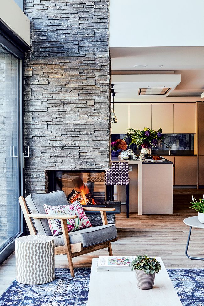 Open plan living room with wooden floor