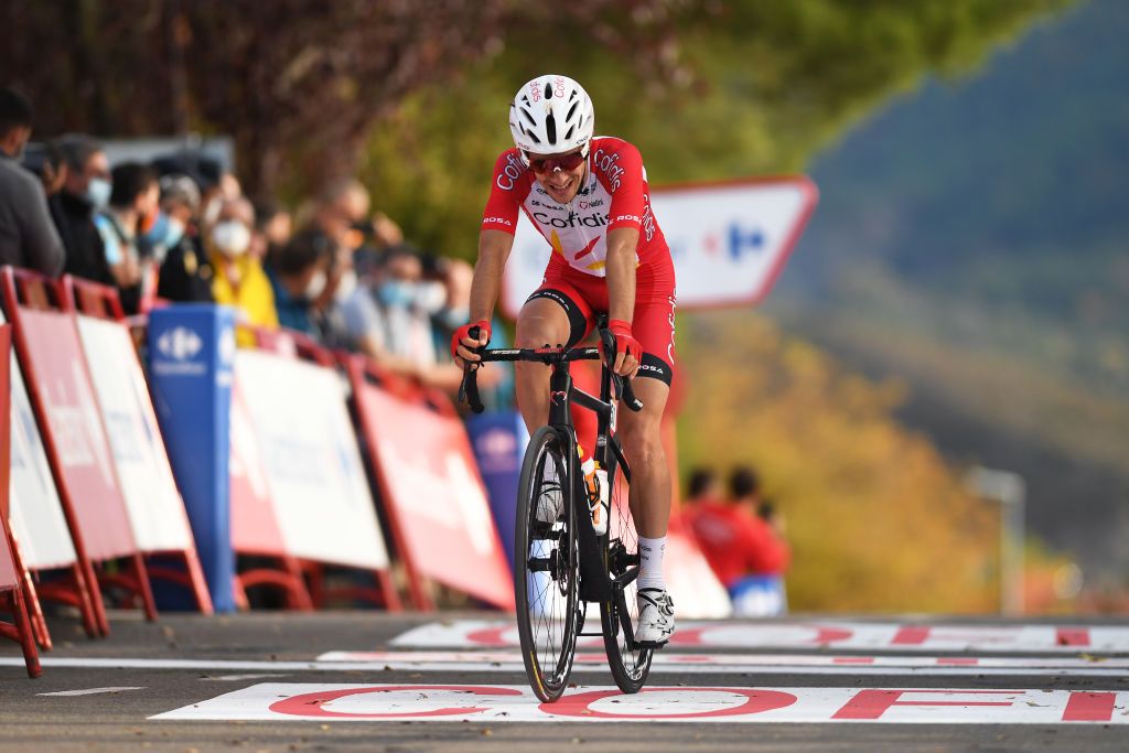 SABIANIGO SPAIN OCTOBER 24 Arrival Guillaume Martin of France and Team Cofidis Solutions Credits during the 75th Tour of Spain 2020 Stage 5 a 1844km Huesca to Sabinigo 835m lavuelta LaVuelta20 La Vuelta on October 24 2020 in Sabinigo Spain Photo by David RamosGetty Images