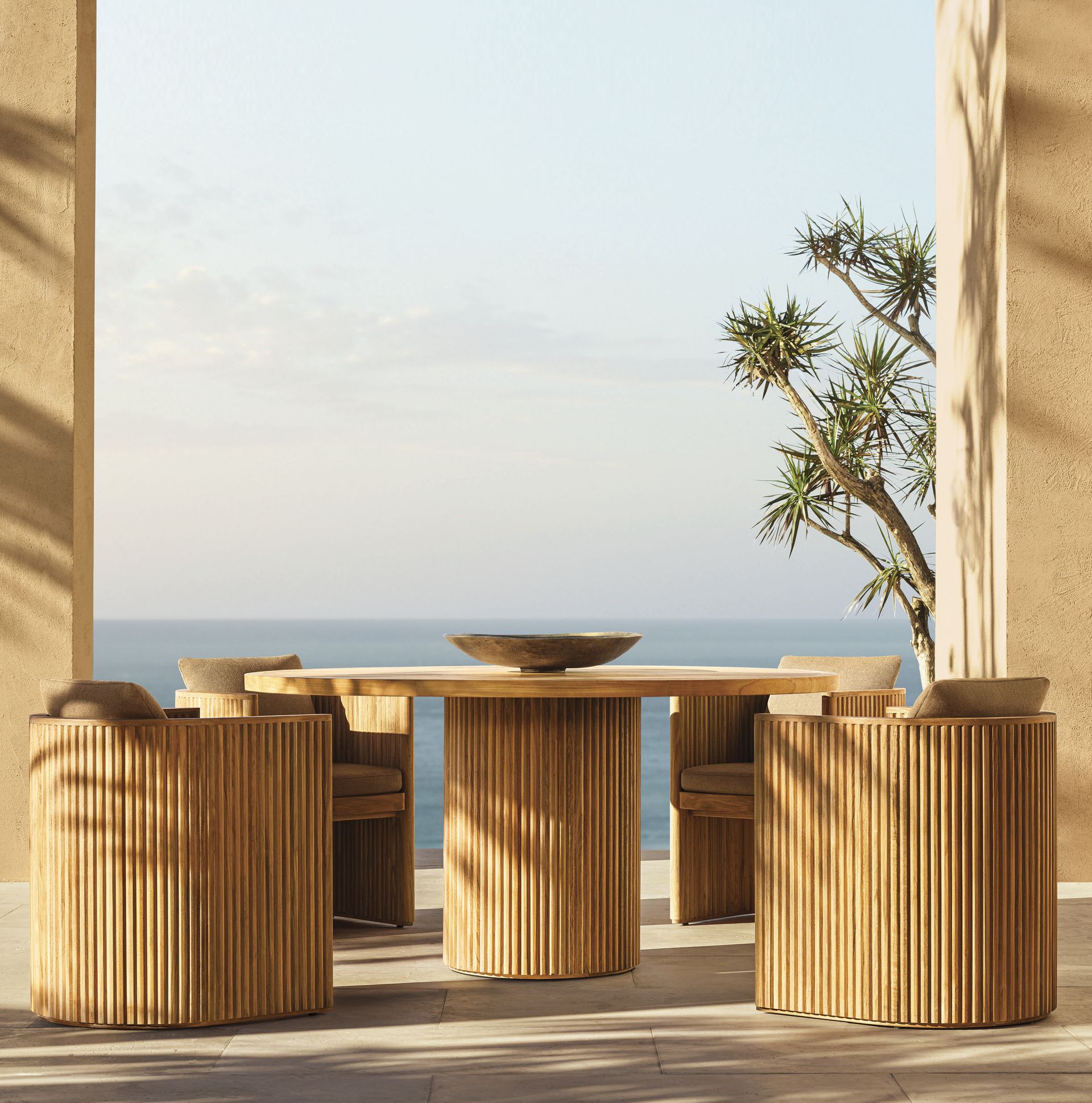 RH Outdoor Bryon Table and Chair in Natural Teak