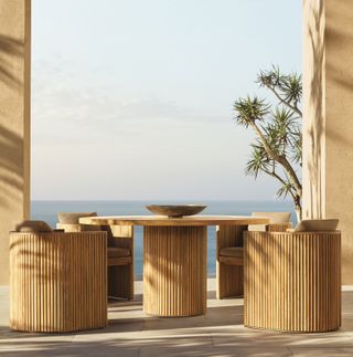 RH Outdoor Bryon Table and Chair in Natural Teak