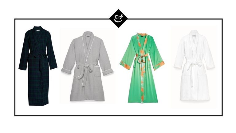 Best bathrobes – Boll & Branch white robe and grey robe,L.L. Bean Scotch Plaid Flannel Robe, Cravings by CRAVINGS BY Chrissy Teigen Luxe Silk Robe