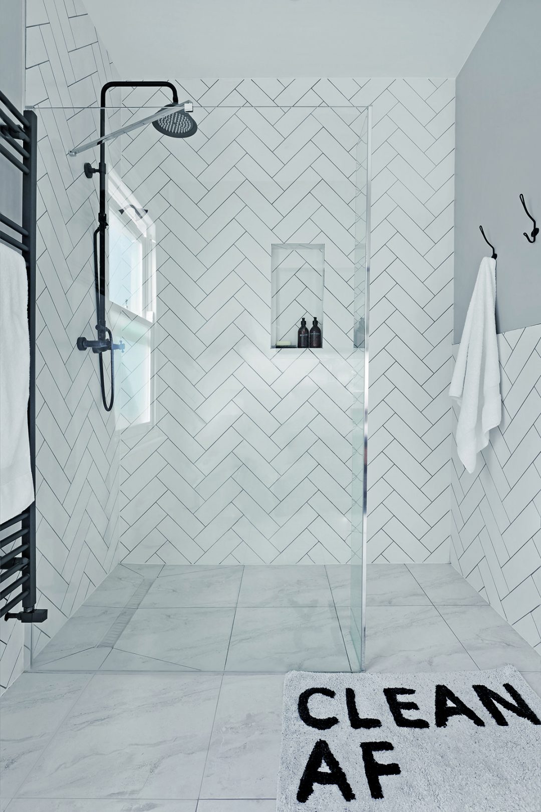 small bathroom ideas grey bathroom scheme herringbone chevron metro tiles