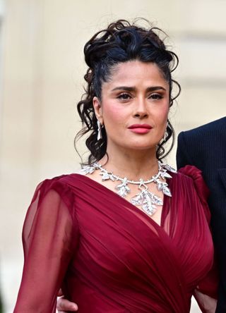 Salma Hayek attends an official state dinner in Paris, 2024