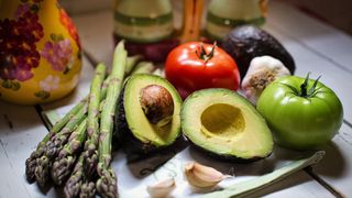 Vegan foods include asparagus, avocado and tomatoes