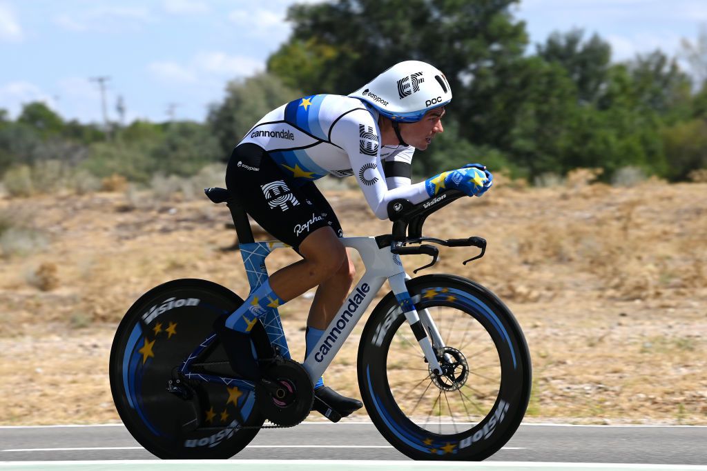 VALLADOLID SPAIN SEPTEMBER 05 Stefan Bissegger of Switzerland and Team EF EducationEasyPost sprints during the 78th Tour of Spain 2023 Stage 10 a 258km individual time trial stage from Valladolid to Valladolid UCIWT on September 05 2023 in Valladolid Spain Photo by Tim de WaeleGetty Images