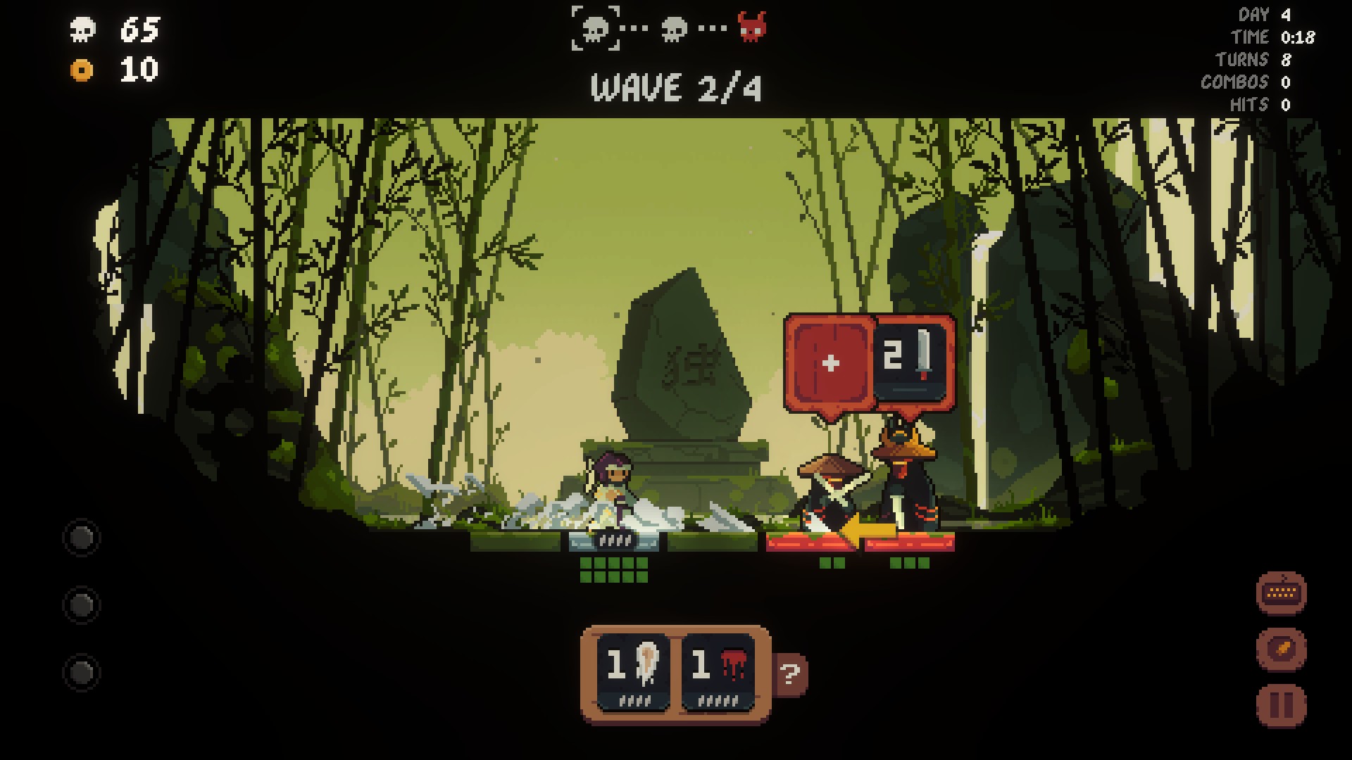 A fight against two swordsmen in Shogun Showdown.